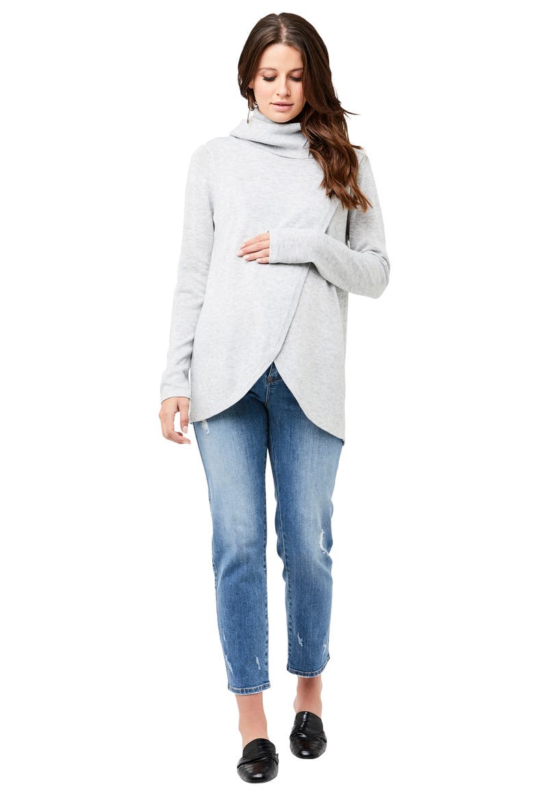 Cowl Neck Maternity/Nursing Sweater, Alternate, color, SILVER