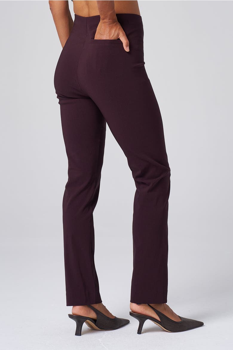 High-Rise Structured Stretch Tapered Pant, Alternate, color, Black Cherry