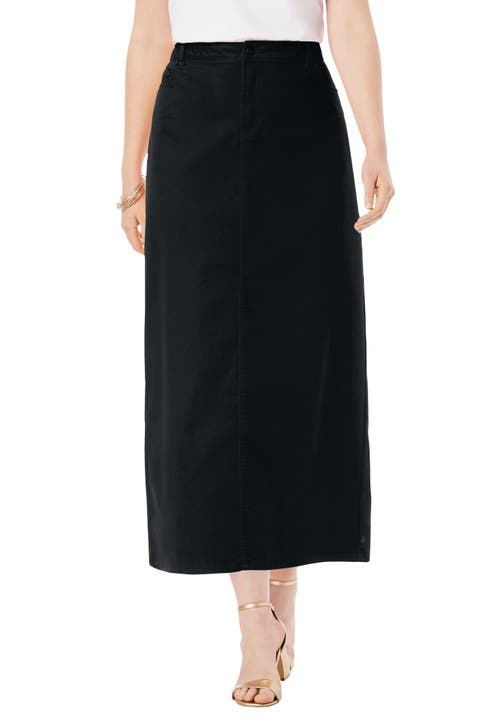 Jessica London True Fit Stretch Denim Midi Skirt In Black