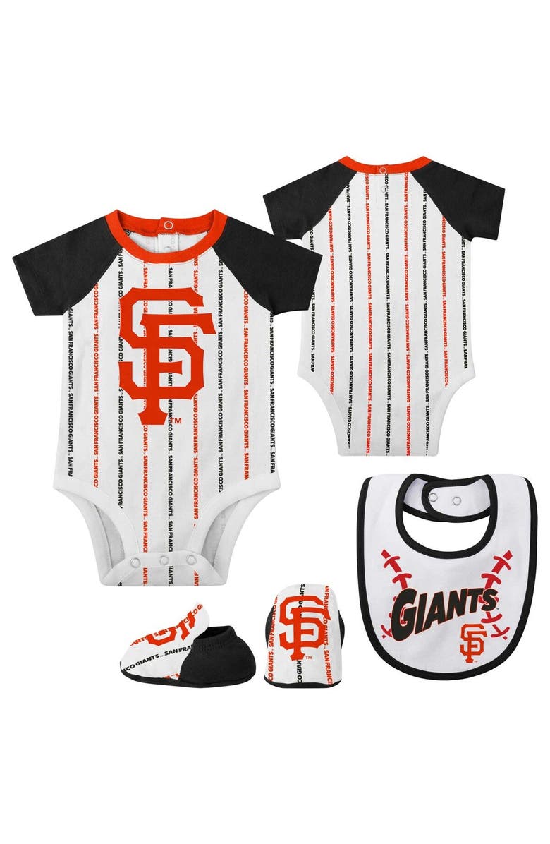 Outerstuff Newborn & Infant White San Francisco Giants Three-Piece Play Ball Raglan Bodysuit Booties & Bib Set, Main, color, 