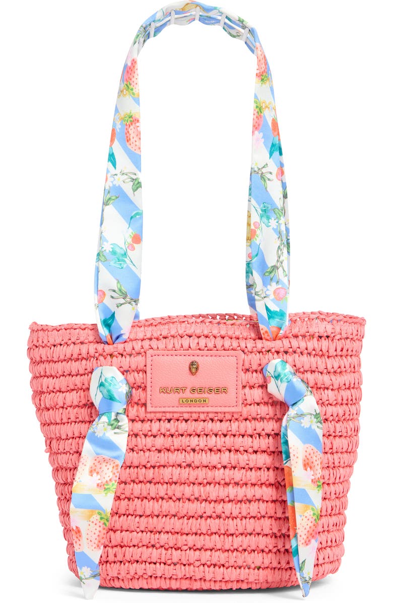 Kurt Geiger London Small Scarf Raffia Tote, Main, color, Open Pink