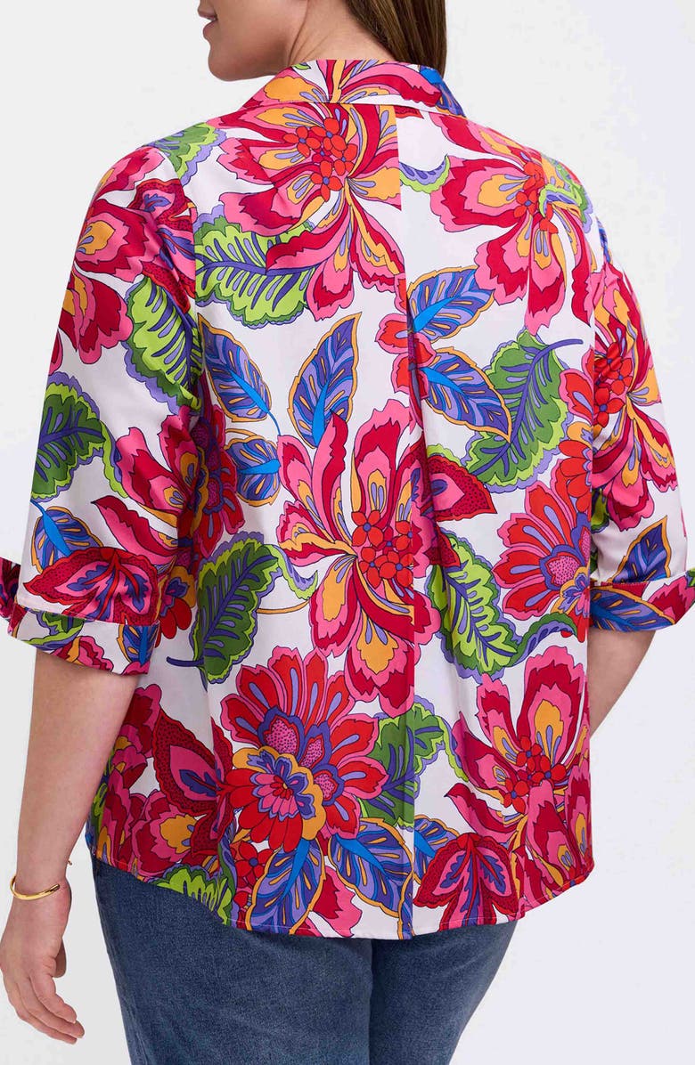 Foxcroft Agnes Paradise Blooms Three-Quarter Sleeve Cotton Popover Top, Alternate, color, 