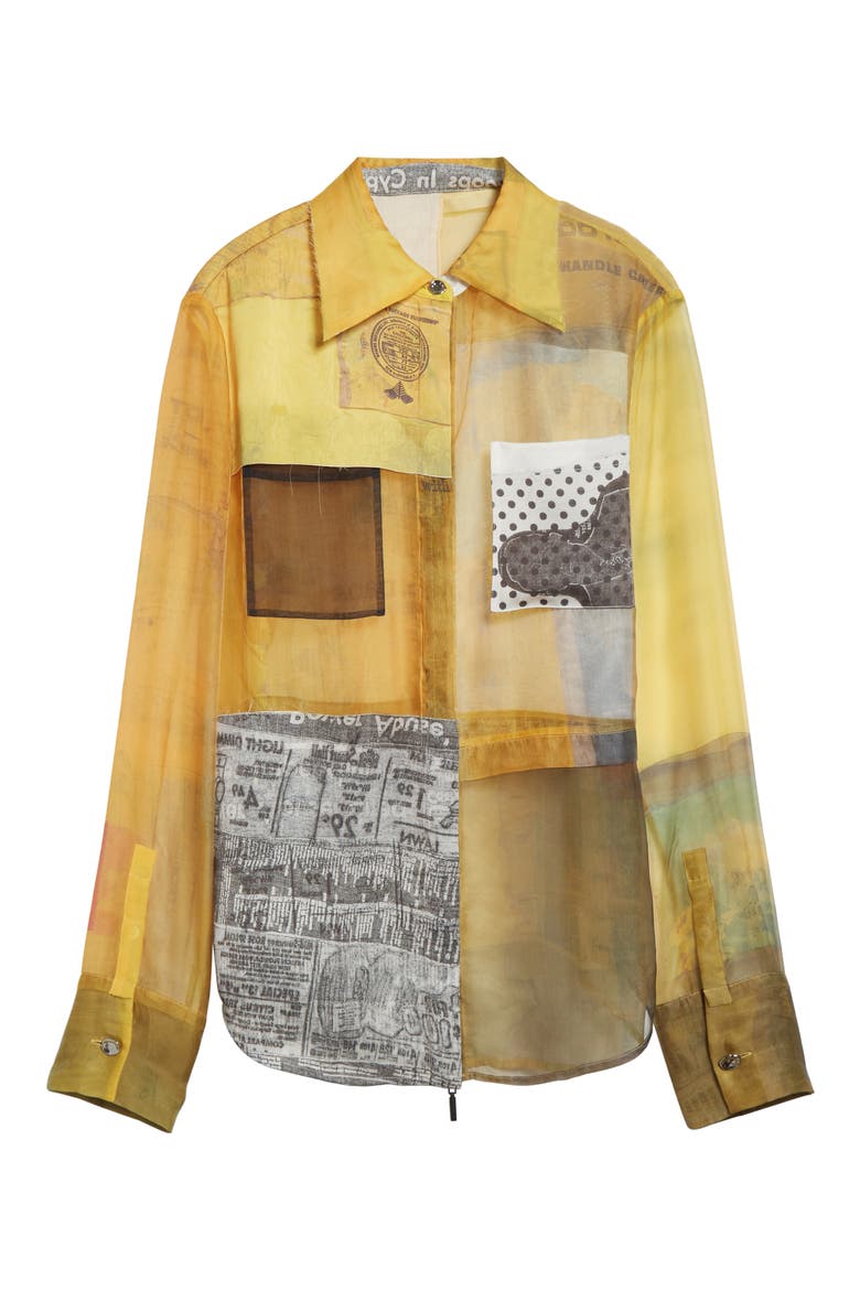 Collage Sheer Organza Button-Up Shirt, Alternate, color, YELLOW MULTI