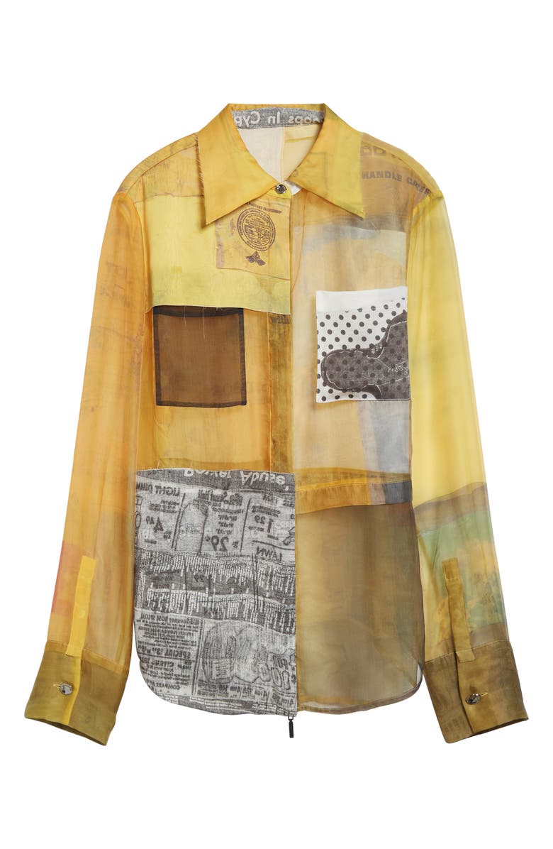 Jason Wu Collection Collage Sheer Organza Button-Up Shirt, Alternate, color, Yellow Multi