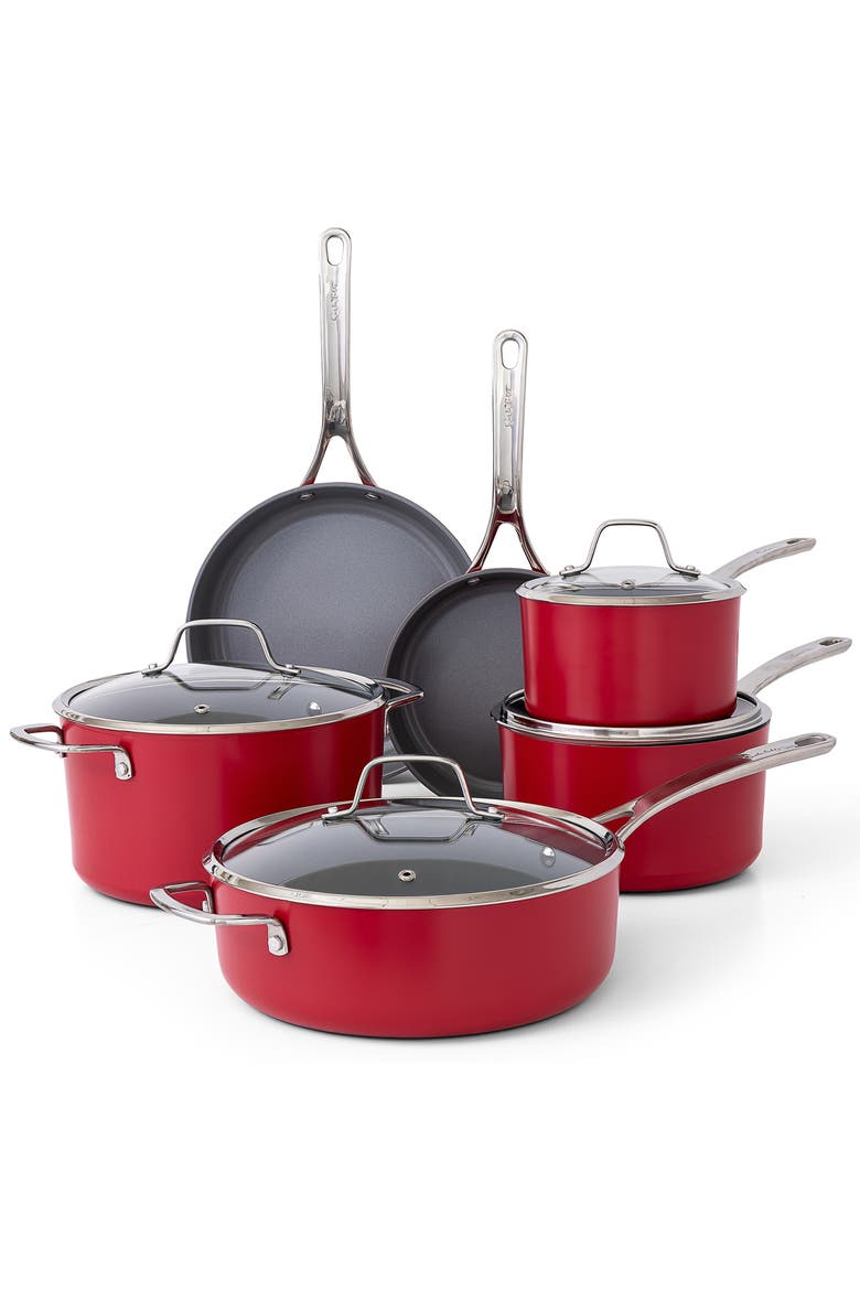 10 Piece Nonstick Aluminum Cookware Set in Matte Brick, Main, color, Red