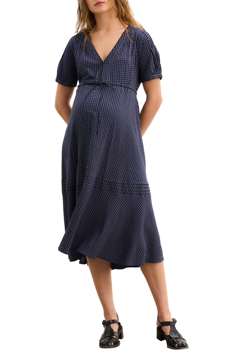 The V-Neck Gingham Seersucker Dress, Main, color, Shadow Blue