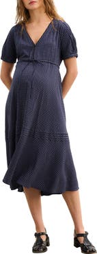 HATCH The V-Neck Gingham Seersucker Dress