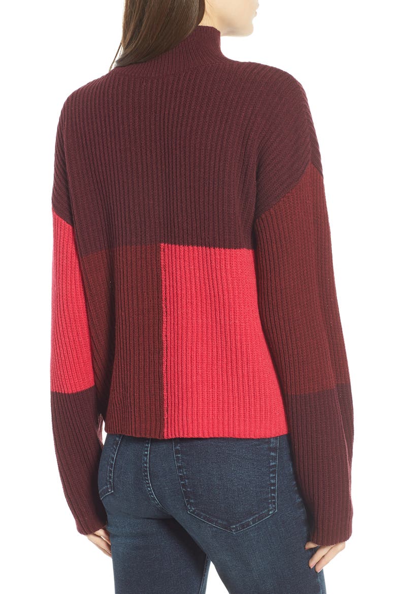 Mock Neck Colorblock Sweater, Alternate, color, RED RUMBA COLORBLOCK