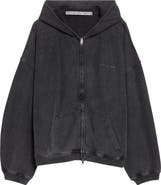 Alexander Wang Oversize Hotfix Crystal Cotton Zip Hoodie