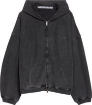 Alexander Wang Oversize Hotfix Crystal Cotton Zip Hoodie