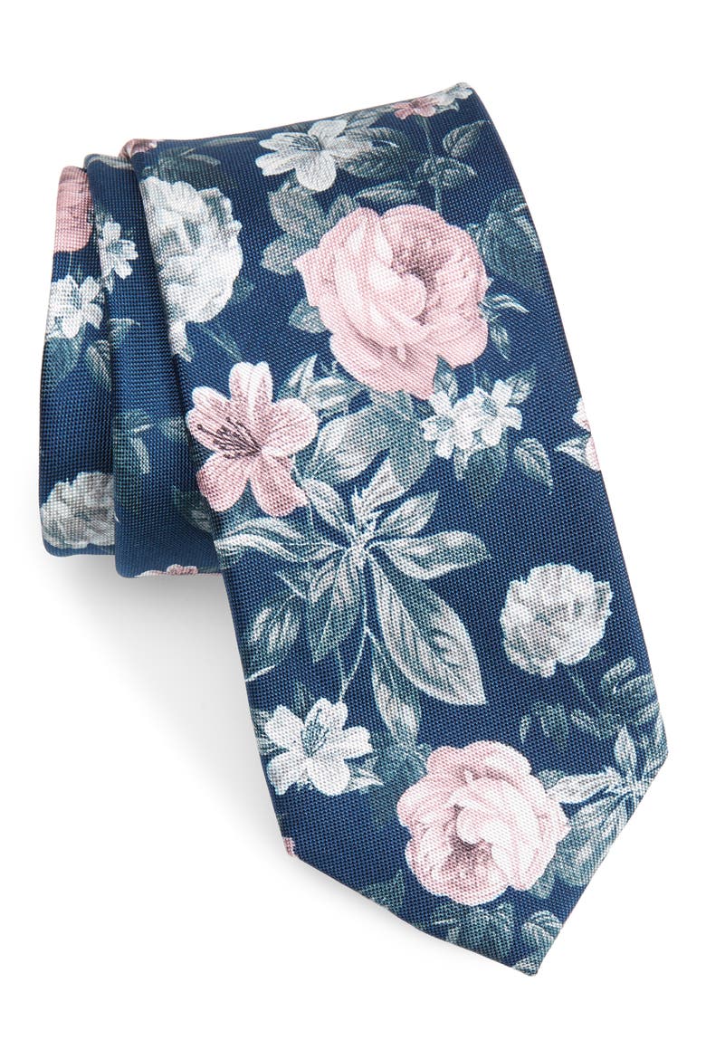 Bouquet Floral Silk Tie, Main, color, NAVY