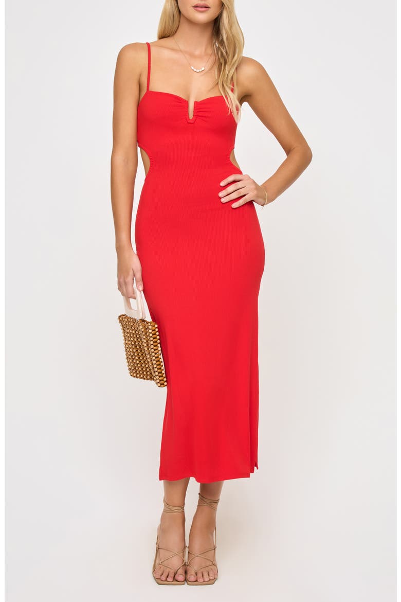 Cameron Cutout Rib Cover-Up Midi Dress, Main, color, FLAME