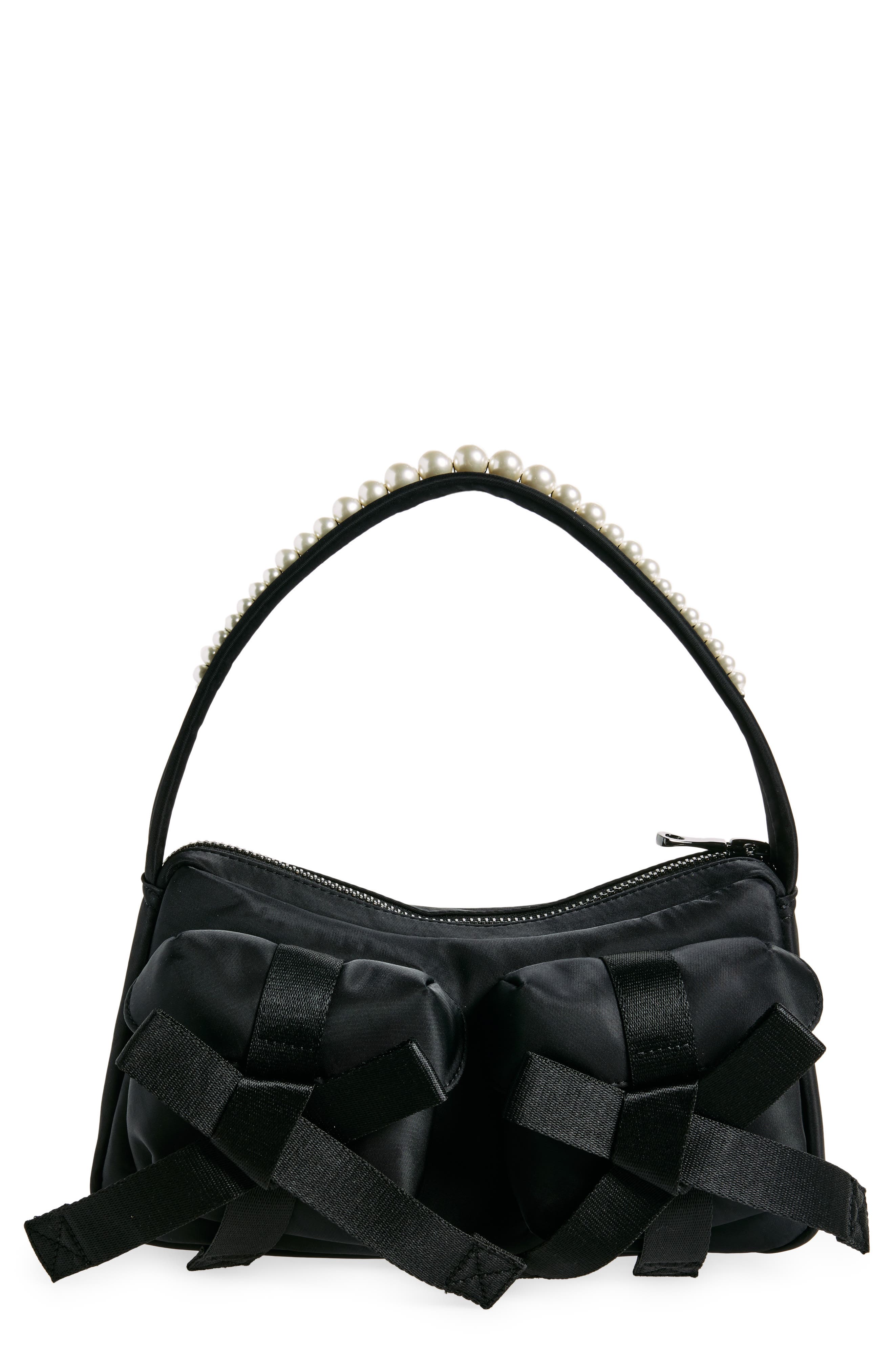 Classic Bow Satin Shoulder Bag, Main, color, BLACK/ PEARL