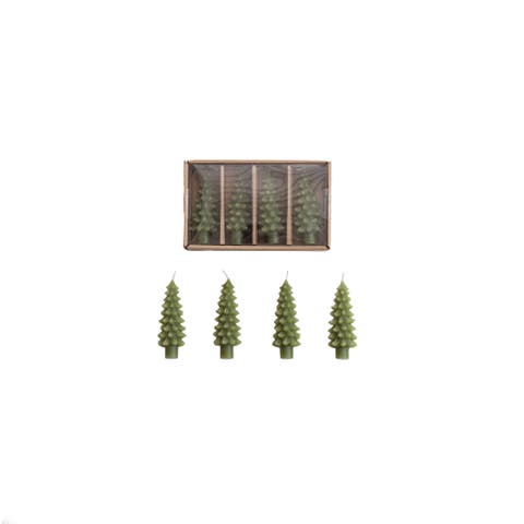 4-Piece Unscented Bottle Taper Candles in Box with Design, Green