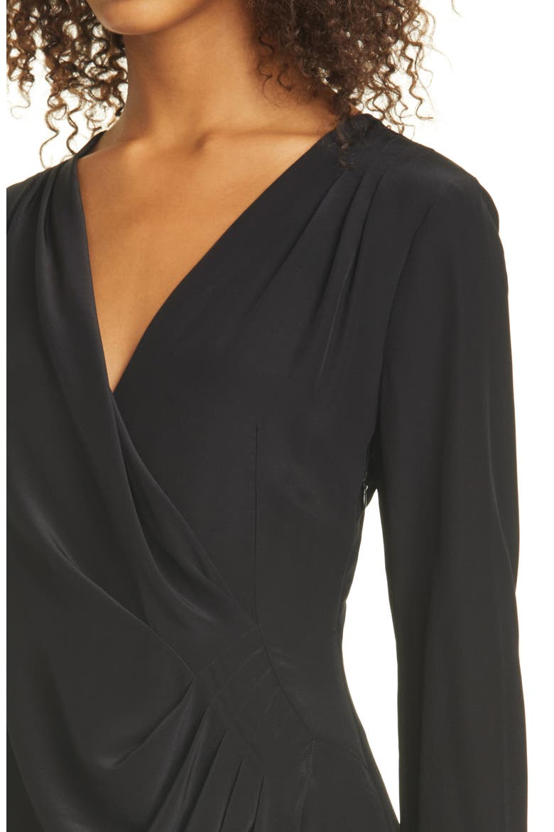 Side Drape Long Sleeve Silk Minidress, Alternate, color, CAVIAR
