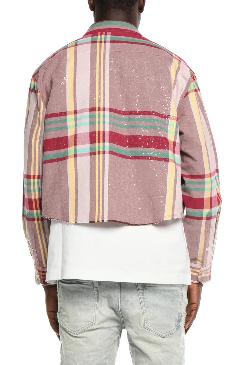 PURPLE BRAND Plaid Crop Snap-Up Shirt, Alternate, color, Pink Multi