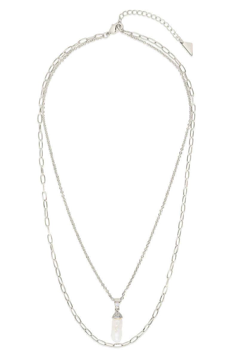 Sterling Forever Nerissa 18mm Freshwater Pearl Pendant Layered Necklace, Main, color, Silver