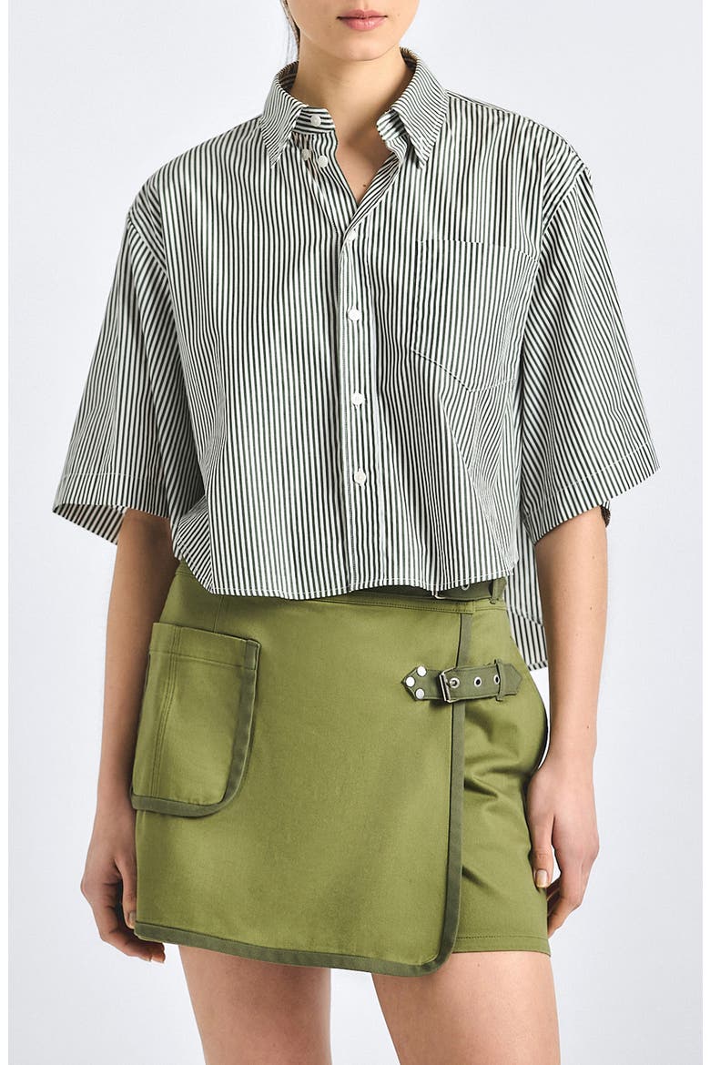 Ember Oversize Stripe Crop Cotton Button-Up Shirt, Main, color, FATIGUE STRIPE