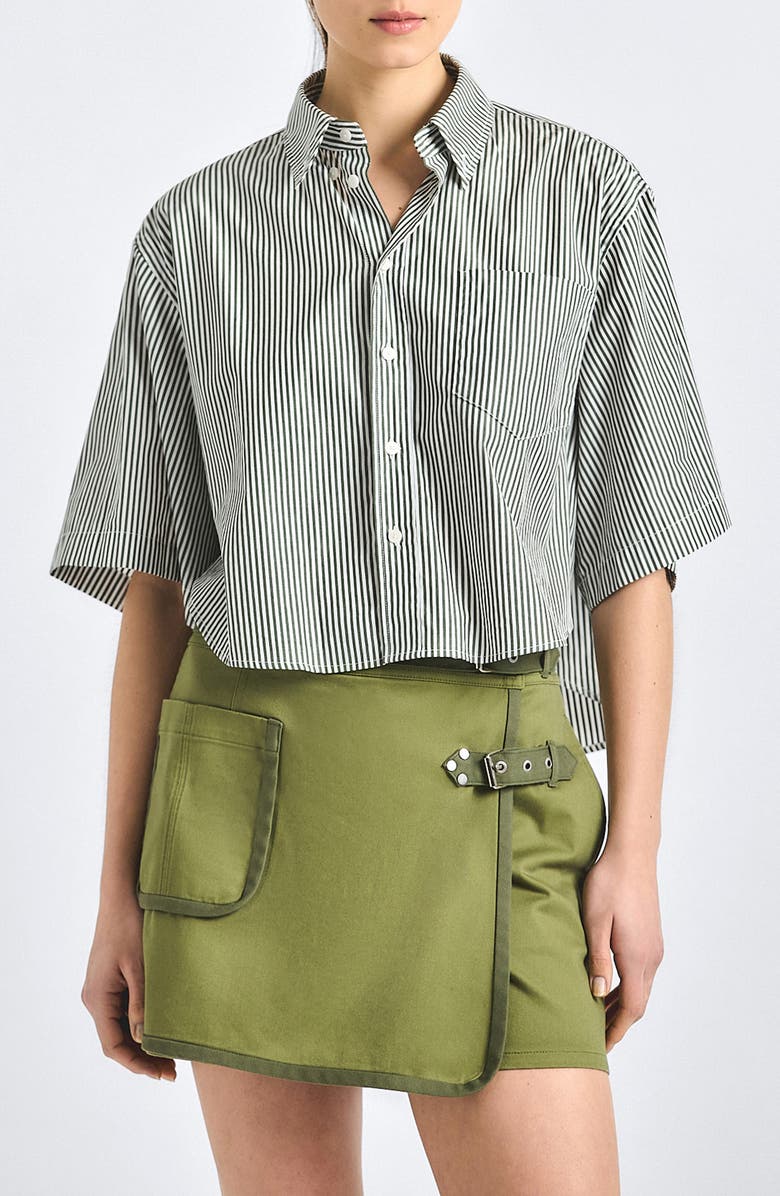 Derek Lam 10 Crosby Ember Oversize Stripe Crop Cotton Button-Up Shirt, Main, color, Fatigue Stripe