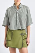Derek Lam 10 Crosby Ember Oversize Stripe Crop Cotton Button-Up Shirt