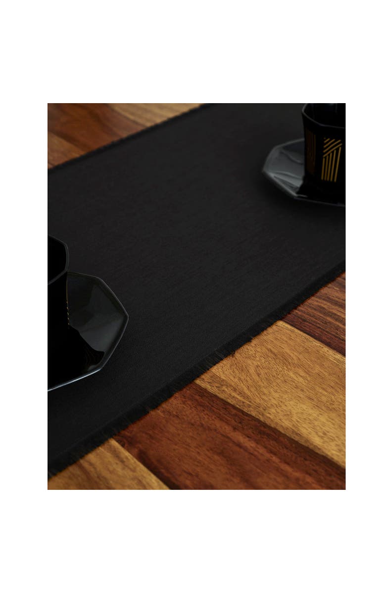 Solino Home Linen Table Runner for Dining Table, Holiday and Everyday Table Decor - Fringe, Alternate, color, Black