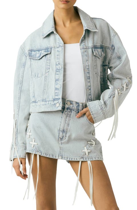 Tie Breaker Oversize Lace-Up Denim Trucker Jacket
