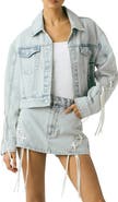 BLANKNYC Tie Breaker Oversize Lace-Up Denim Trucker Jacket