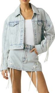 BLANKNYC Tie Breaker Oversize Lace-Up Denim Trucker Jacket