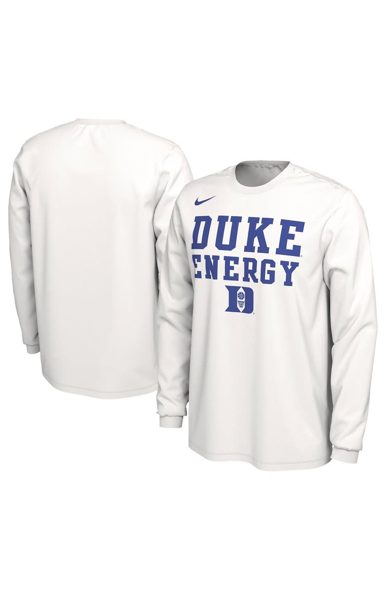 Nike Unisex Nike  White Duke Blue Devils 2024 On-Court Bench Energy Long Sleeve T-Shirt, Main, color, 