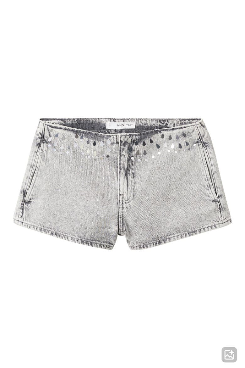 Studded Denim Micro Shorts, Alternate, color, DENIM GREY