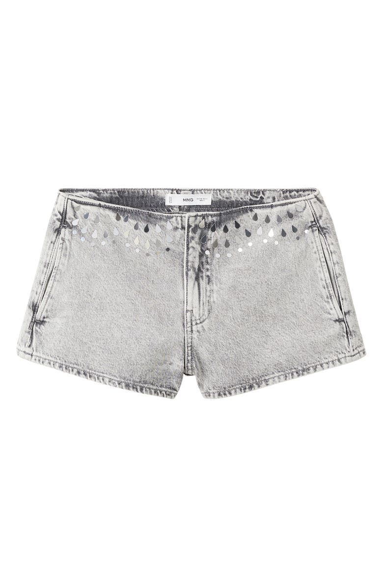 MANGO TEEN Studded Denim Micro Shorts, Alternate, color,