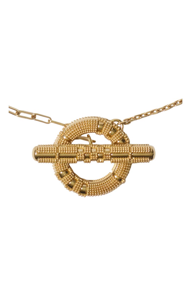 Burberry Check Granulation T-Bar Necklace, Alternate, color, Gold