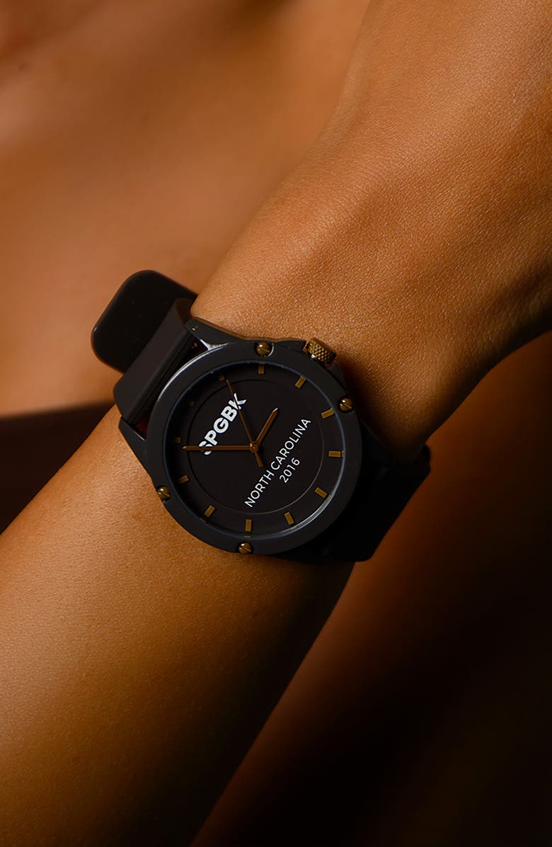 SPGBK Watches Dark Chocolate Silicone Strap Watch, Alternate, color, Dark Brown