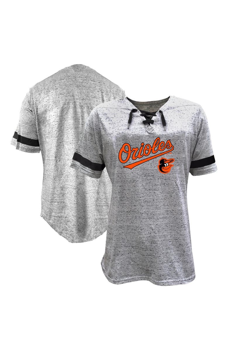 PROFILE Women's Profile Heather Gray Baltimore Orioles Lace-Up Fleck T-Shirt, Alternate, color, 