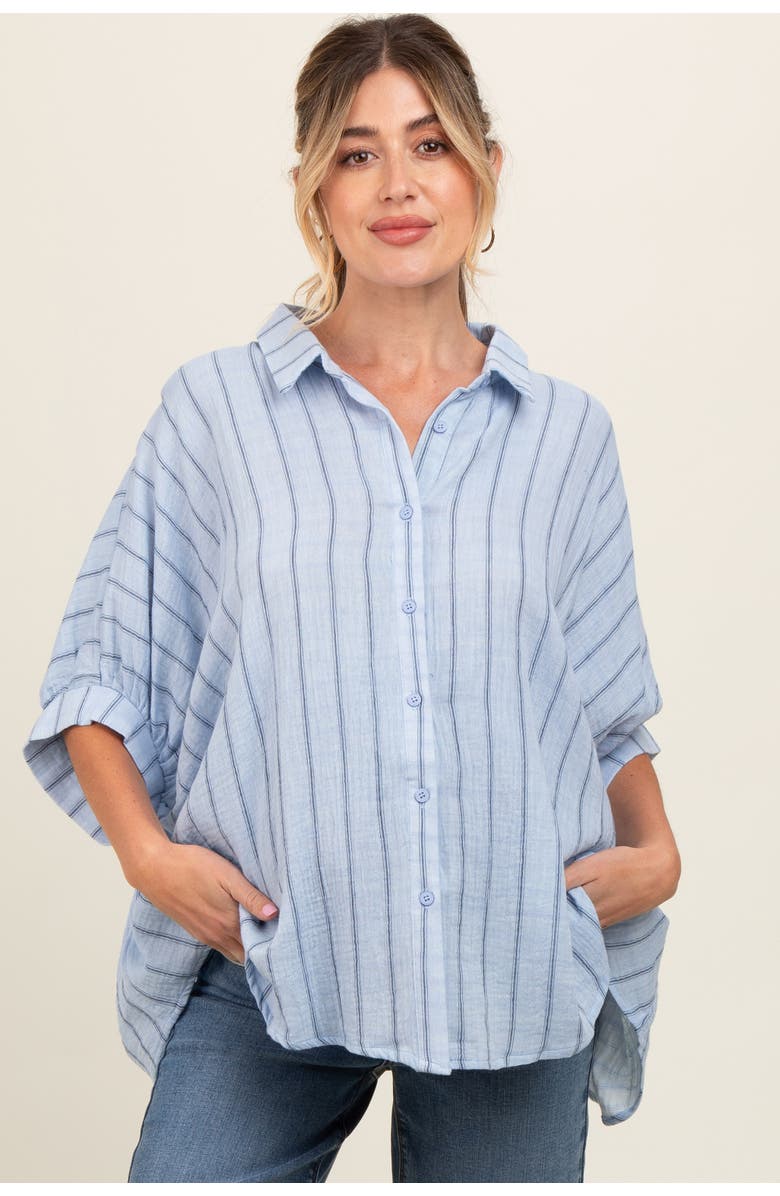 PinkBlush Striped Collared Oversized Top, Alternate, color, 