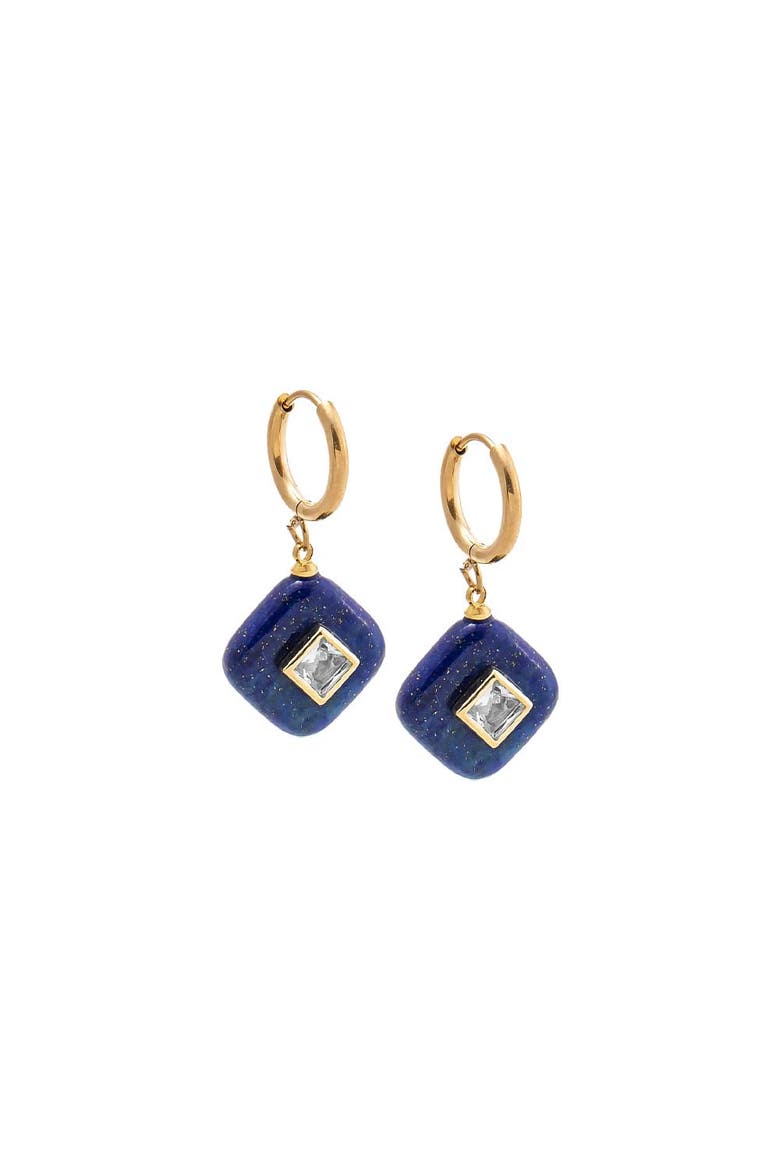 Square Charm Bezel Drop Huggie Earrings, Main, color, Lapis