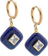 BY ADINA EDEN Square Charm Bezel Drop Huggie Earrings