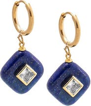 BY ADINA EDEN Square Charm Bezel Drop Huggie Earrings