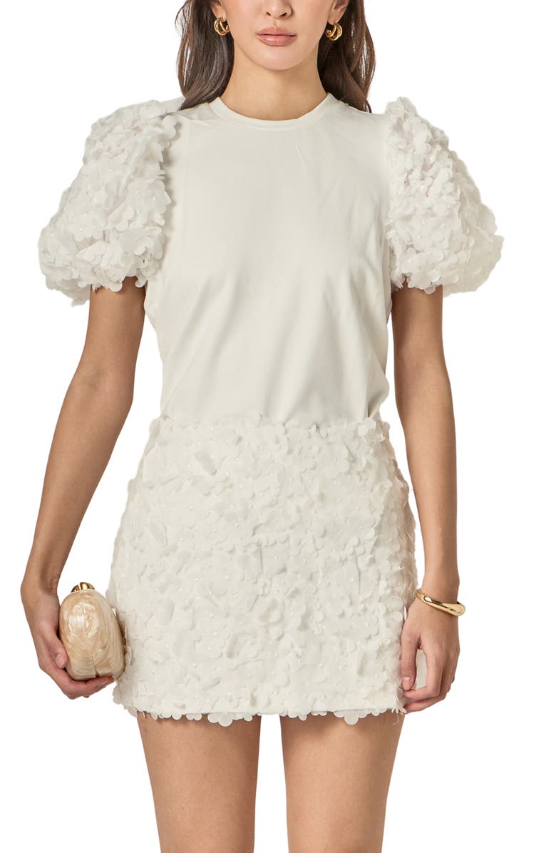 English Factory Flower Mixed Media Top, Main, color, White