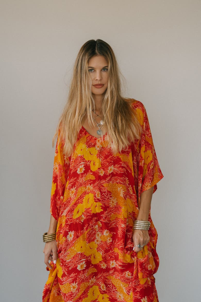 Long Caftan Waya, Main, color, Red & Orange