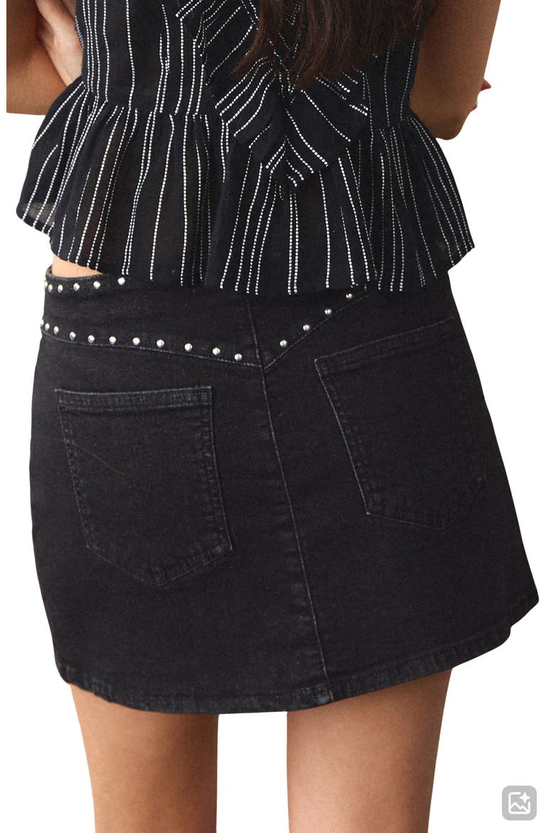 Studded Denim Miniskirt, Alternate, color, BLACK DENIM