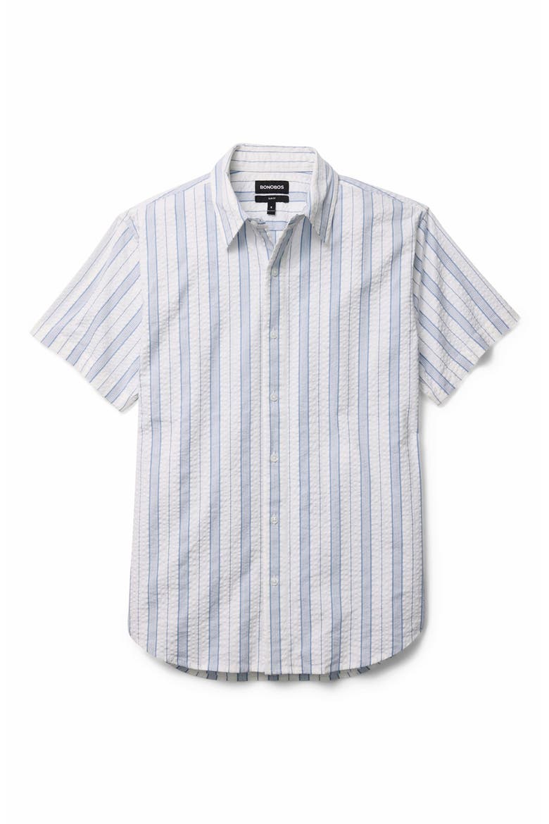 Corentin Stripe Slim Fit Short Sleeve Button-Up Shirt, Alternate, color, BLUE STRIPE