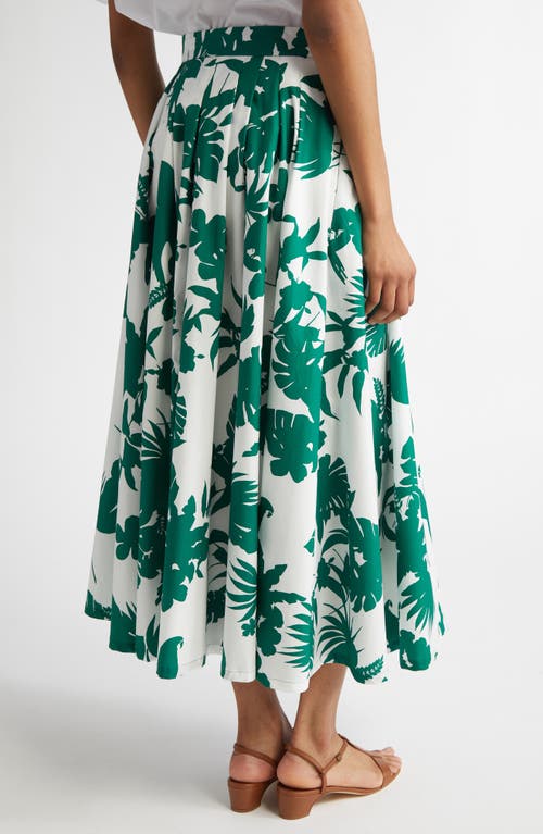 Max Mara Printed Poplin Pleated Skirt In Green