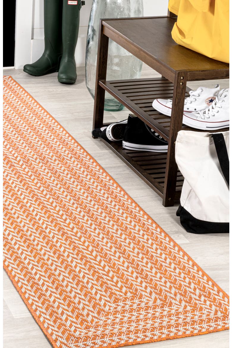 Chevron Modern Concentric Squares Indoor/Outdoor Area Rug, Alternate, color, Orange/Cream