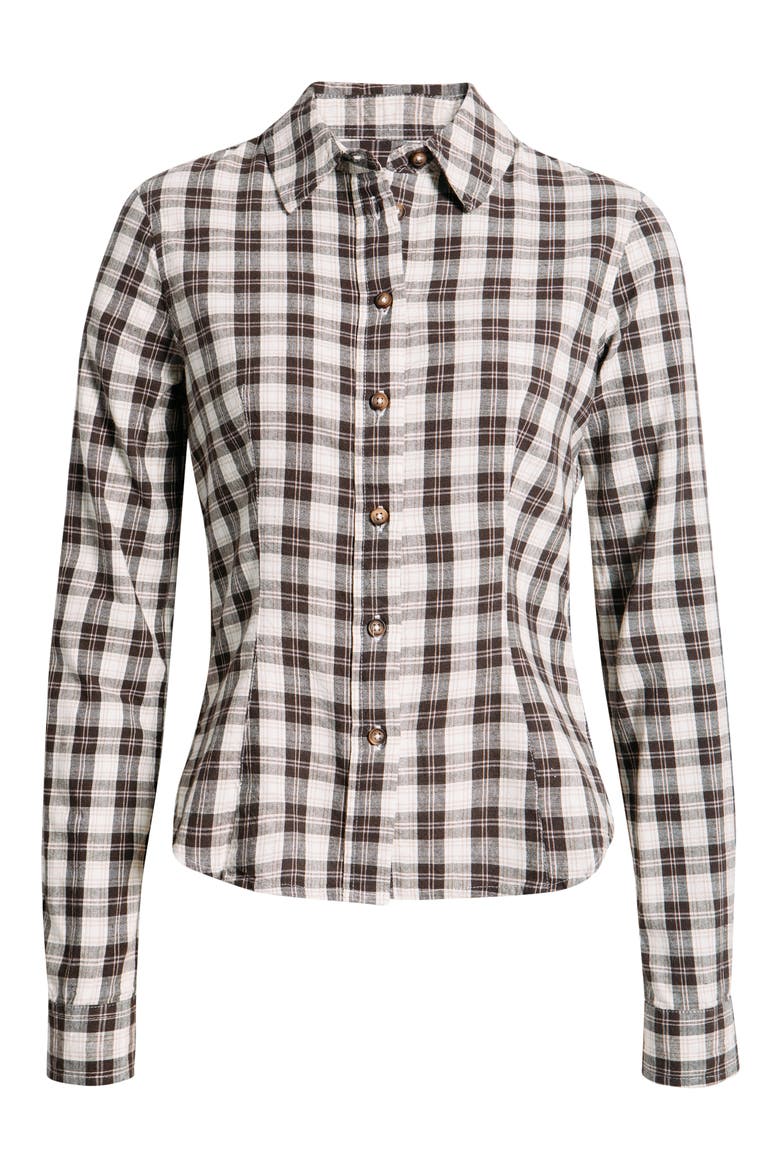 Gwen Plaid Cotton Blend Button-Up Shirt, Alternate, color, CREAM