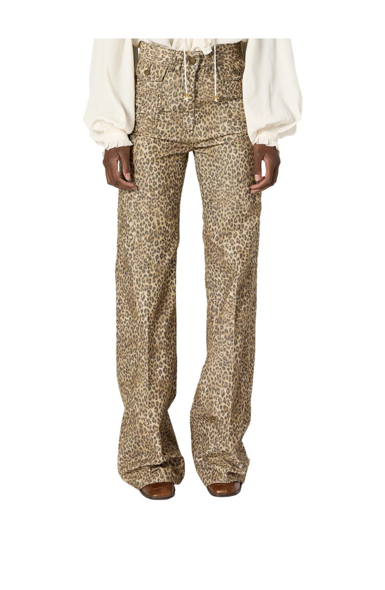 GERARD DAREL Anna Leopard Print Wide Leg Jeans, Main, color, Brown
