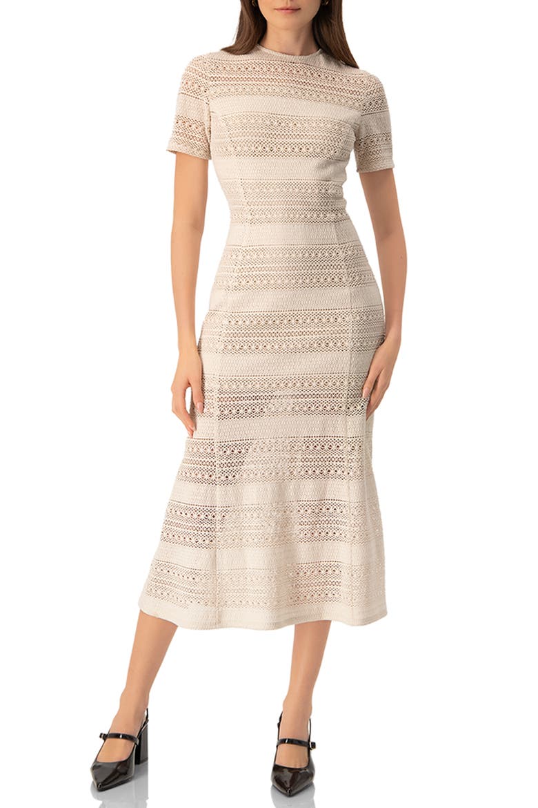 Midi Crochet Striped Dress, Main, color, Natural