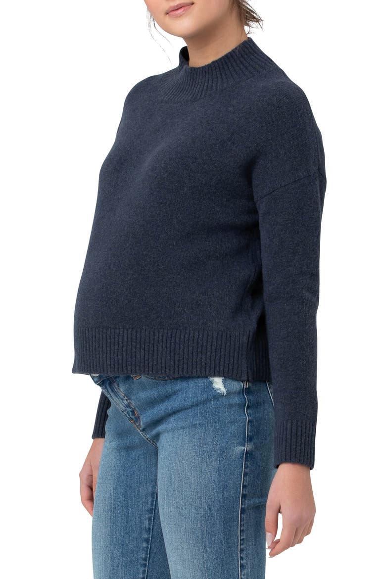 Jade Crop Nursing Sweater, Alternate, color, DENIM MARL