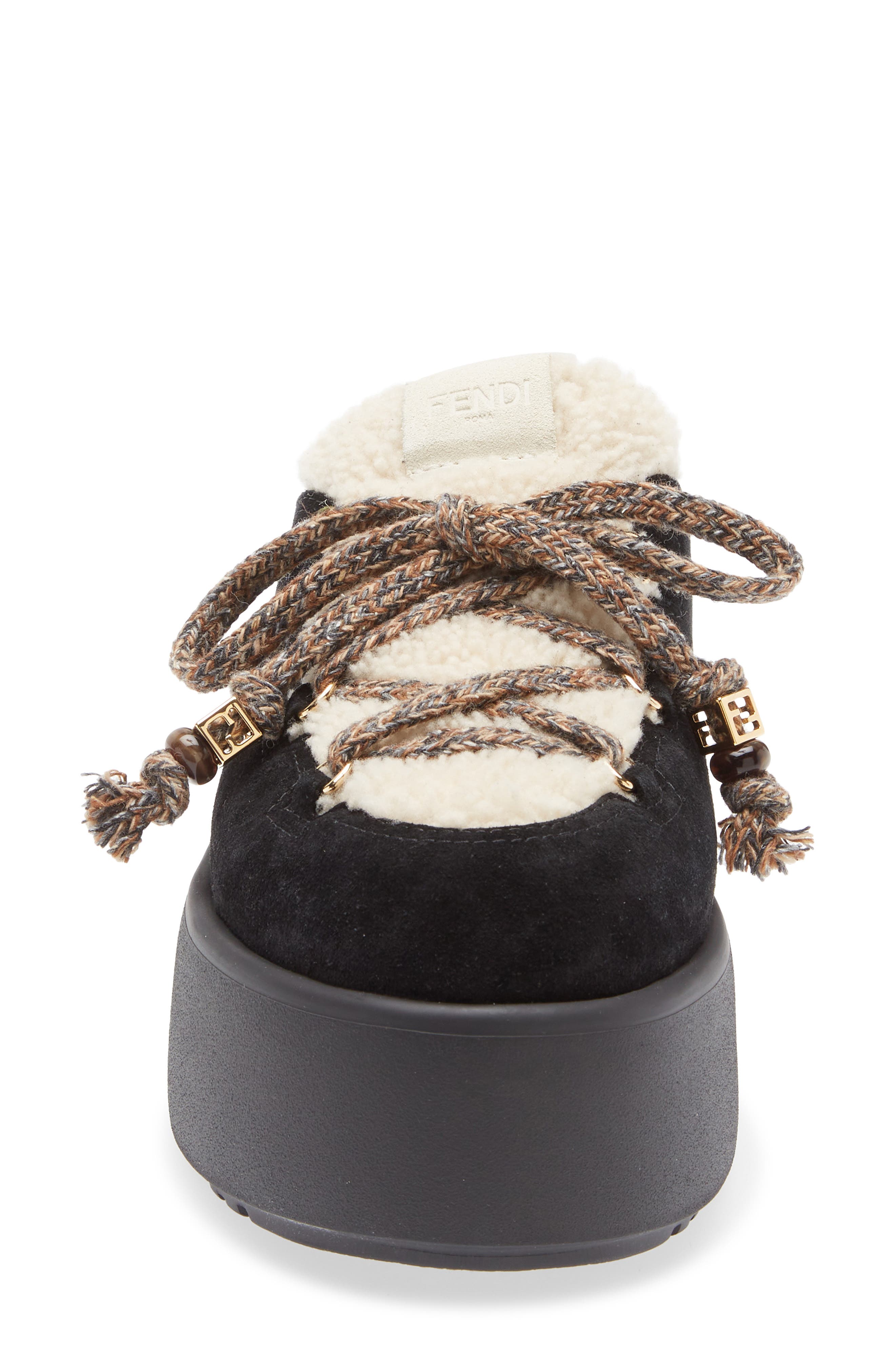 Fendi Après Chic Leather & Genuine Shearling Mule, Alternate, color, Black