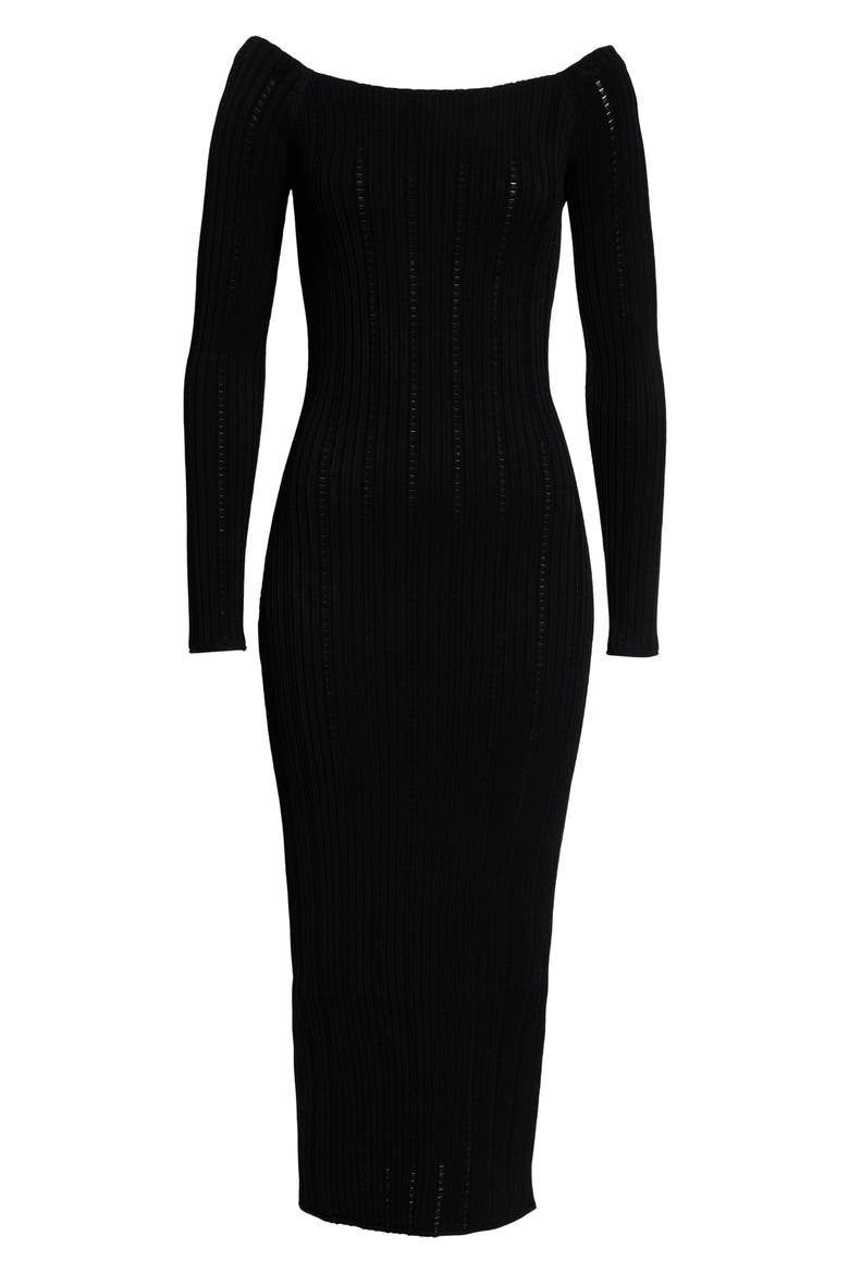 Open Rib Long Sleeve Midi Dress, Main, color, BLACK
